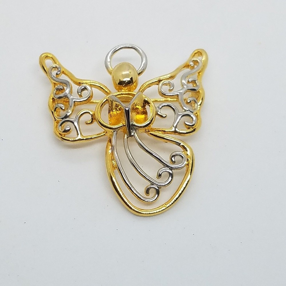 Vintage Brooch Pin Choir Angel Hymnal Singing  Silverplate Goldplate 2 inches